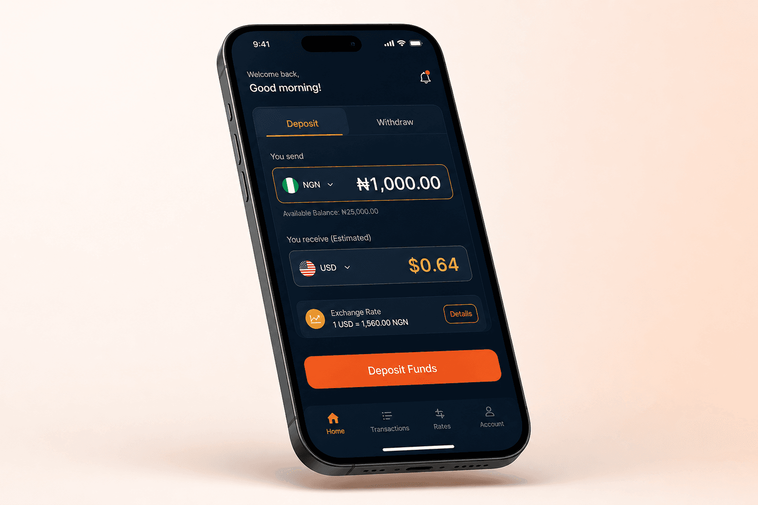 Fast Naira Exchange deposit and withdraw mobile experience